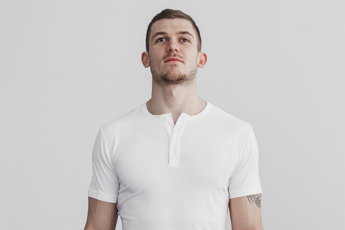 Nobull Lightweight Henley Men's T Shirts White | Australia (LE2984)